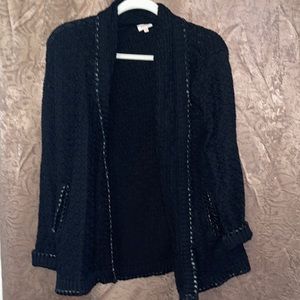 Black leather lined & knit cardigan